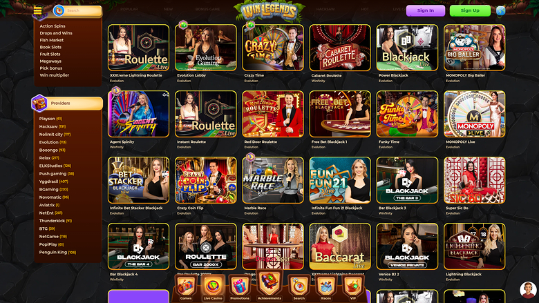 WinLegends Casino Desktop Live Dealer