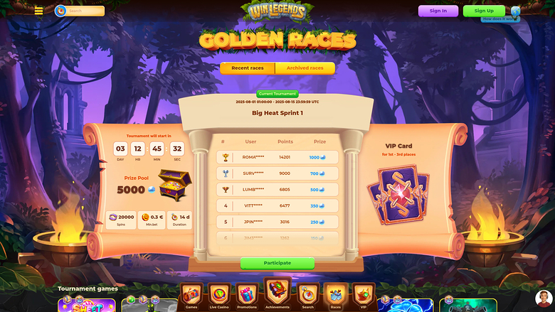 WinLegends Casino Desktop Tournaments