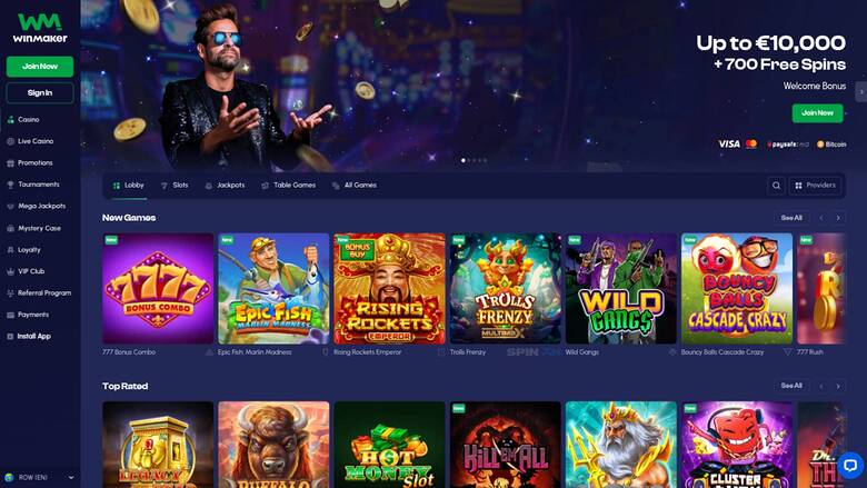 Homepage screenshot of Winmaker Casino 