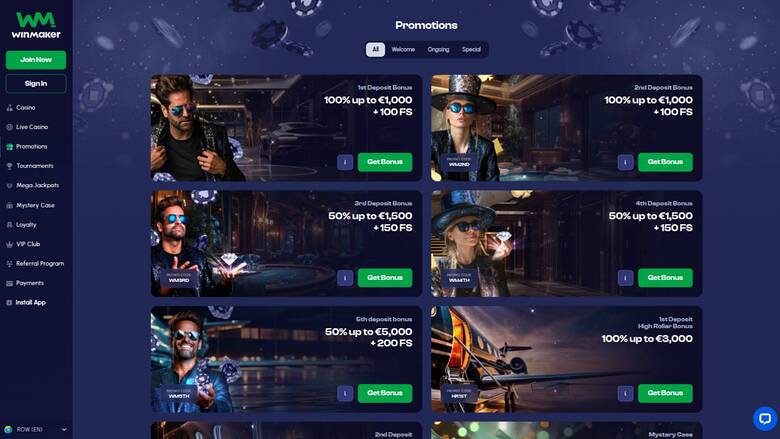 Promotions page screenshot of Winmaker Casino 