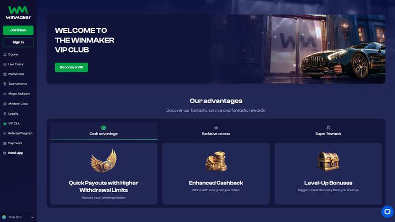 VIP page screenshot of Winmaker Casino 