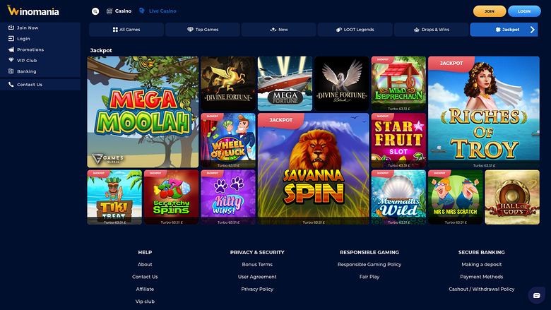 WinOMania Casino Desktop Jackpot