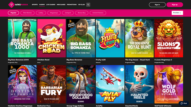 WinsMania Casino Desktop Games