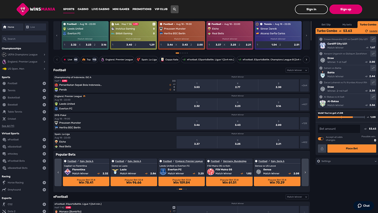 WinsMania Casino Desktop Sports