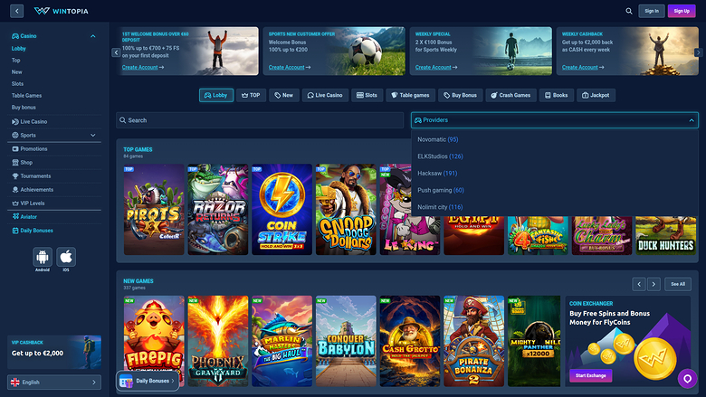 Wintopia Casino Desktop Game Developers