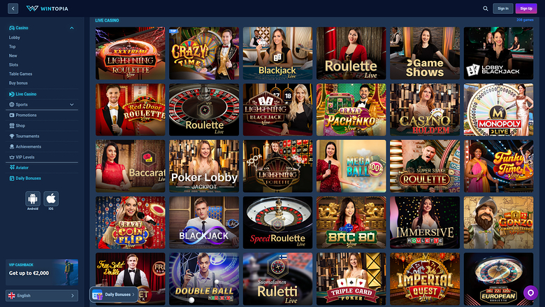 Wintopia Casino Desktop Live dealer
