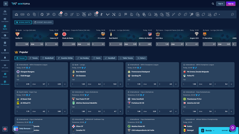 Wintopia Casino Desktop Sports
