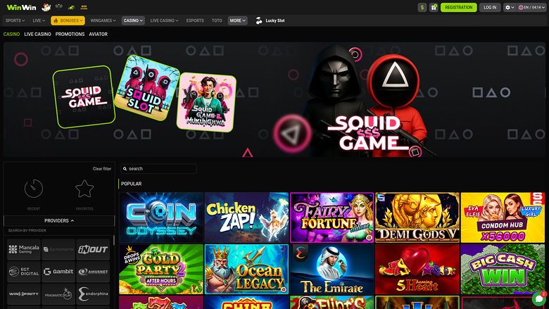 WinWin Casino Desktop Homepage