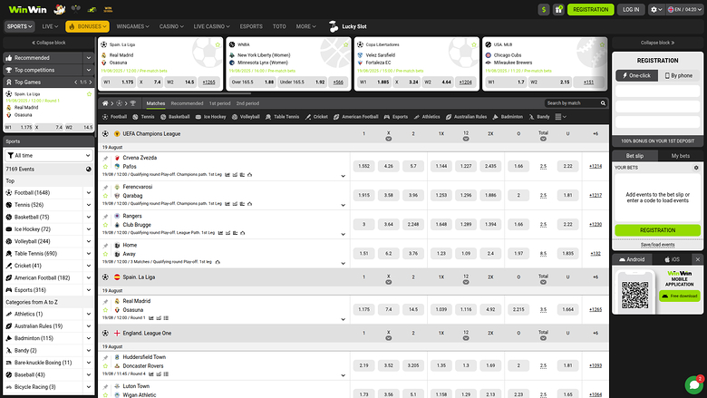 WinWin Casino Desktop Sports