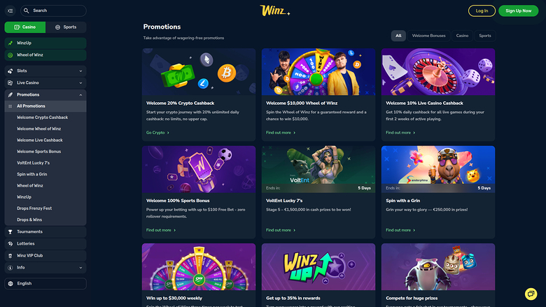 Winz Casino Desktop Promotions