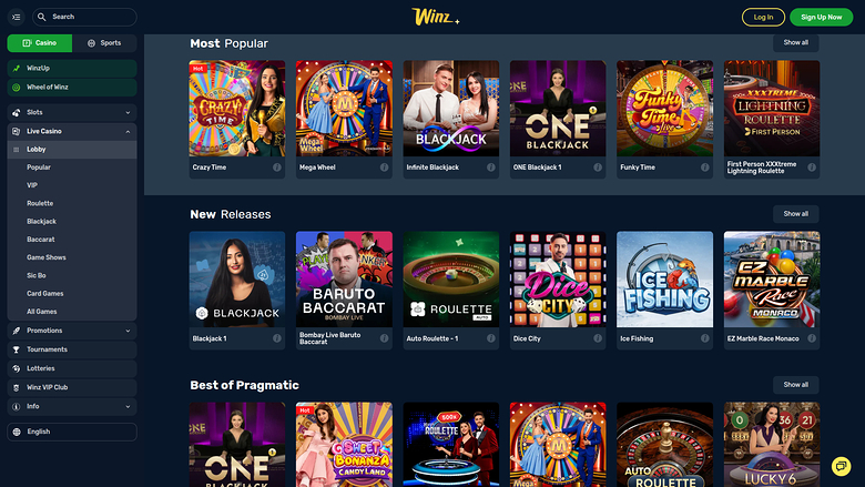 Winz Casino Desktop Live Dealer