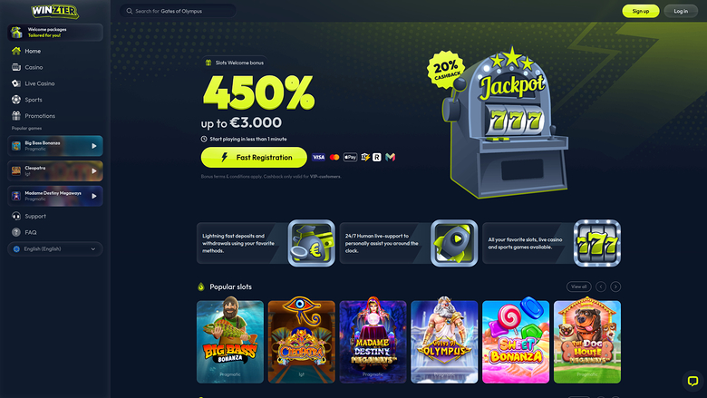 Winzter Casino Desktop Homepage