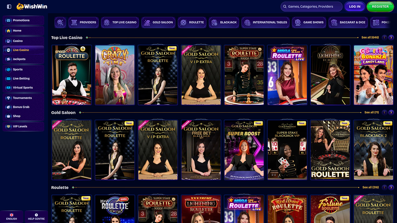WishWin Casino Desktop Live Dealer