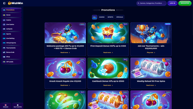 WishWin Casino Desktop Promotions