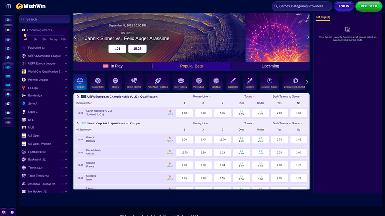 WishWin Casino Desktop Sports