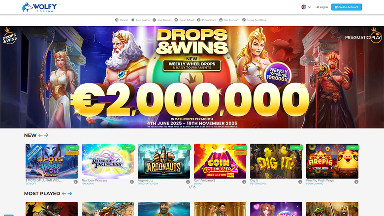 Wolfy Casino Desktop Homepage