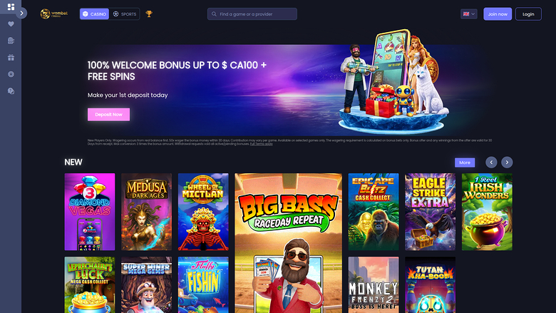 Wombat Casino Desktop Homepage