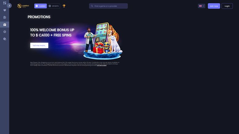 Wombat Casino Desktop Promotions