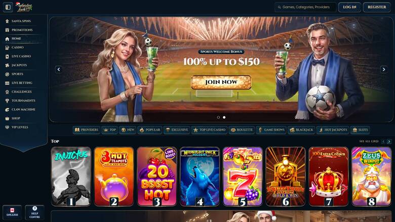 Homepage screenshot of WonderLuck Casino
