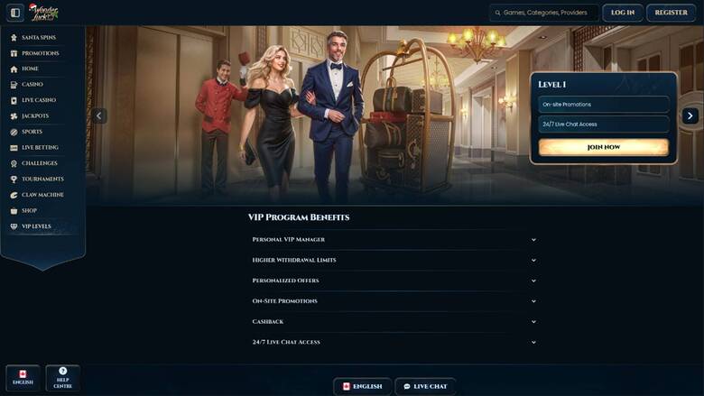 VIP page screenshot of WonderLuck Casino