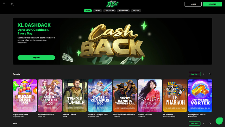 XLBet Desktop Homepage