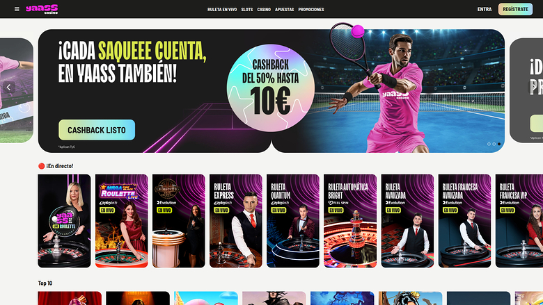 Yaass Casino Desktop Homepage
