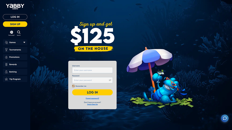 Yabby Casino Desktop Homepage