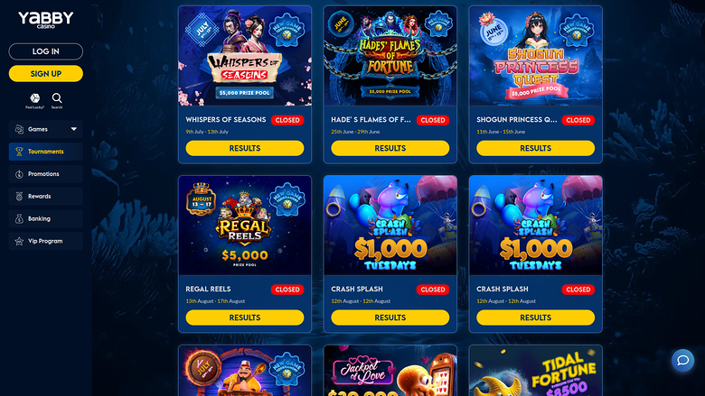 Yabby Casino Desktop Tournaments