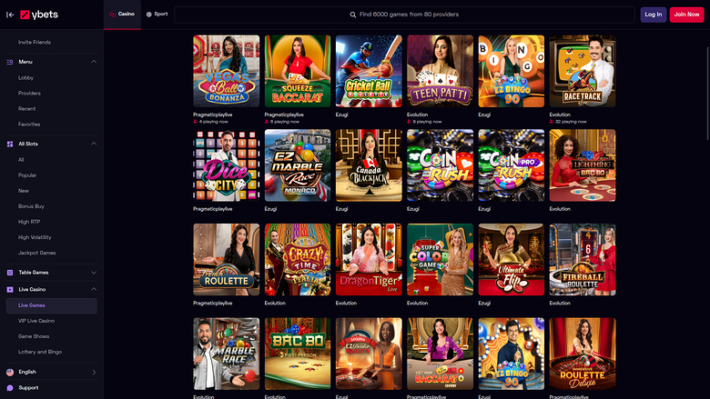 Ybets Casino Desktop Live Dealer
