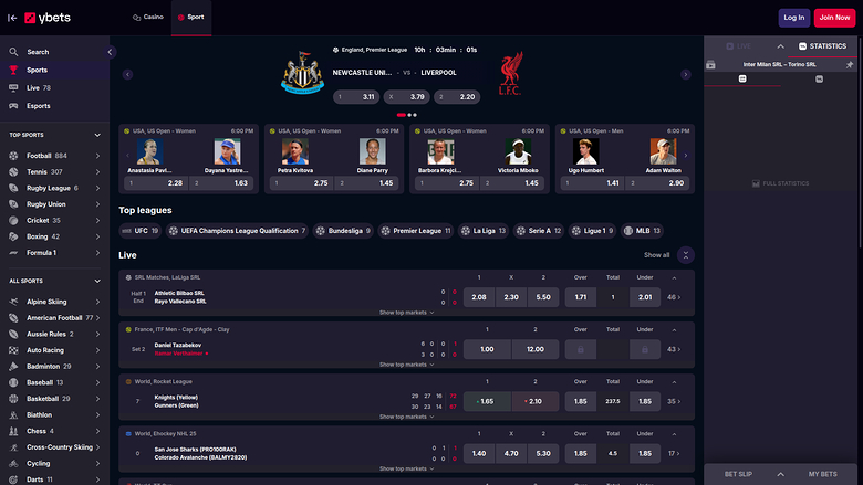 Ybets Casino Desktop Sports