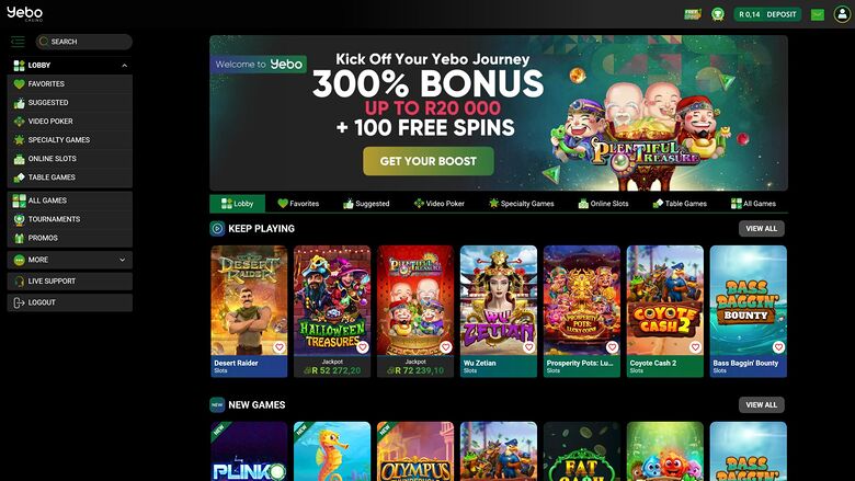 Yebo Casino Desktop Homepage
