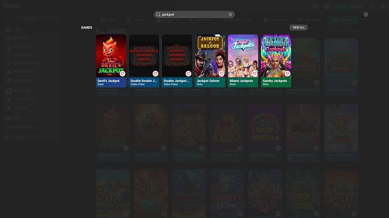 Yebo Casino Desktop Jackpot