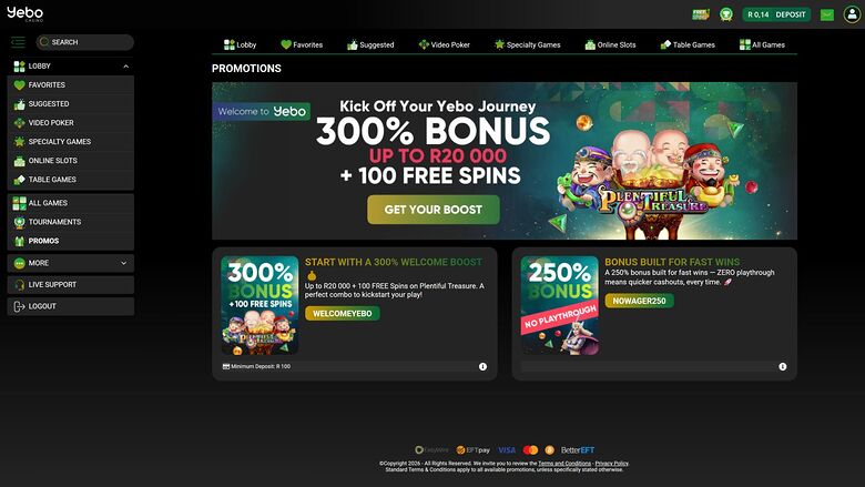 Yebo Casino Desktop Promotions