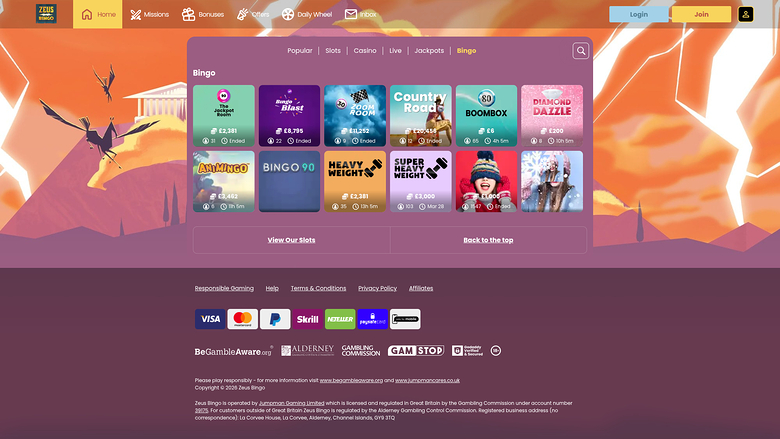 Zeus Bingo Casino Desktop Bingo