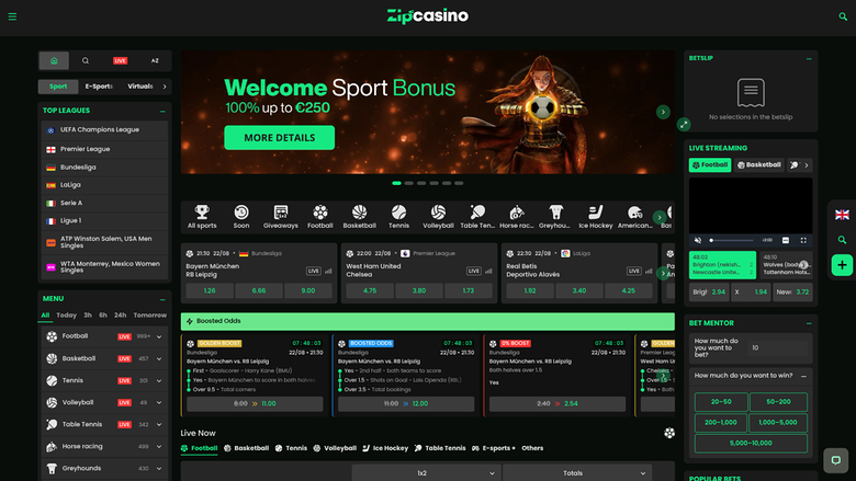 Zip Casino Desktop Sports