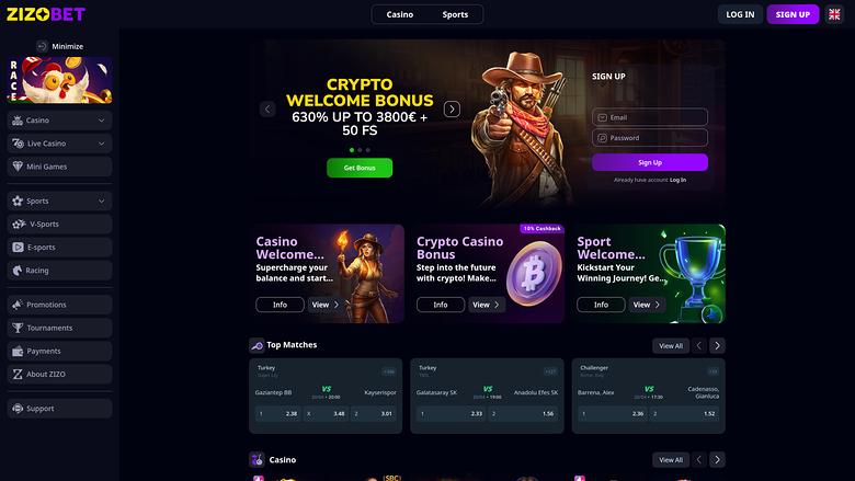Zizobet Casino Homepage