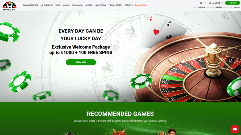 Zodiacbet Casino Desktop Homepage