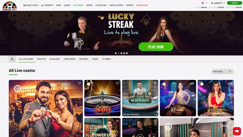 Zodiacbet Casino Desktop Live Dealer