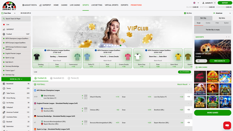 Zodiacbet Casino Desktop Sports