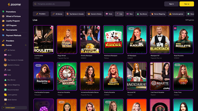 Zoome Casino Desktop Live Dealer