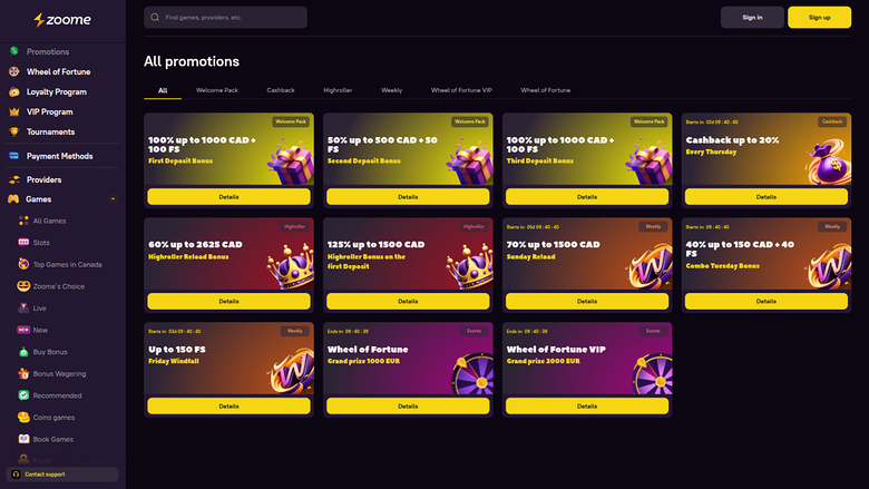 Zoome Casino Desktop Promotions