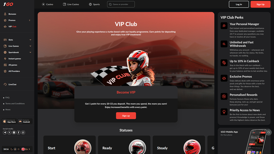 1GO Casino Desktop VIP Program