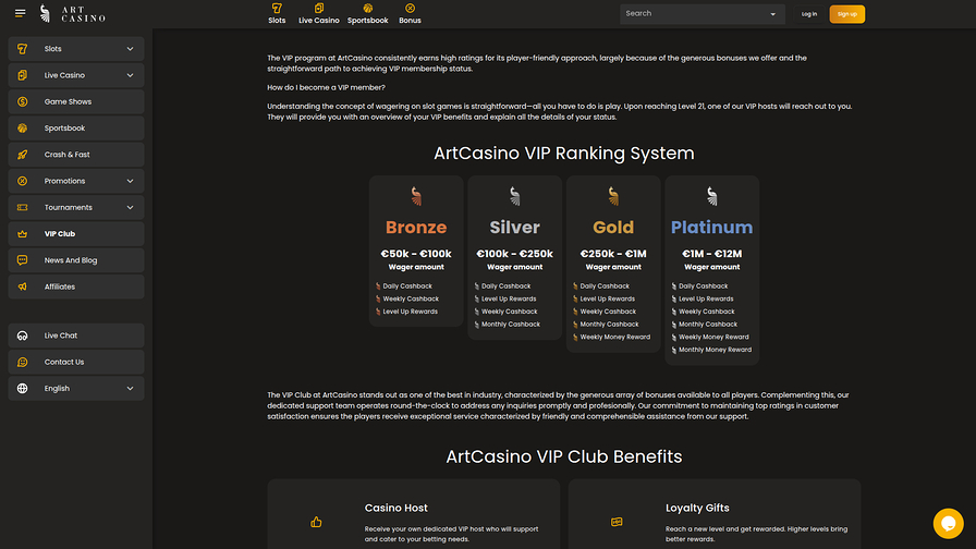 Art Casino Desktop VIP Program