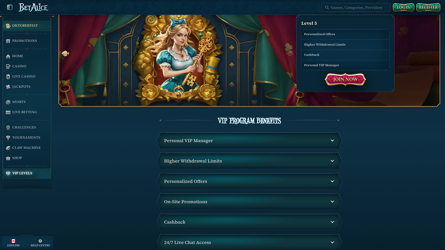 BetAlice Casino Desktop VIP Program