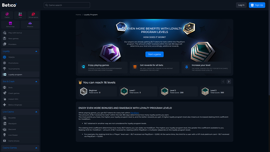 Betico Casino Desktop VIP Program