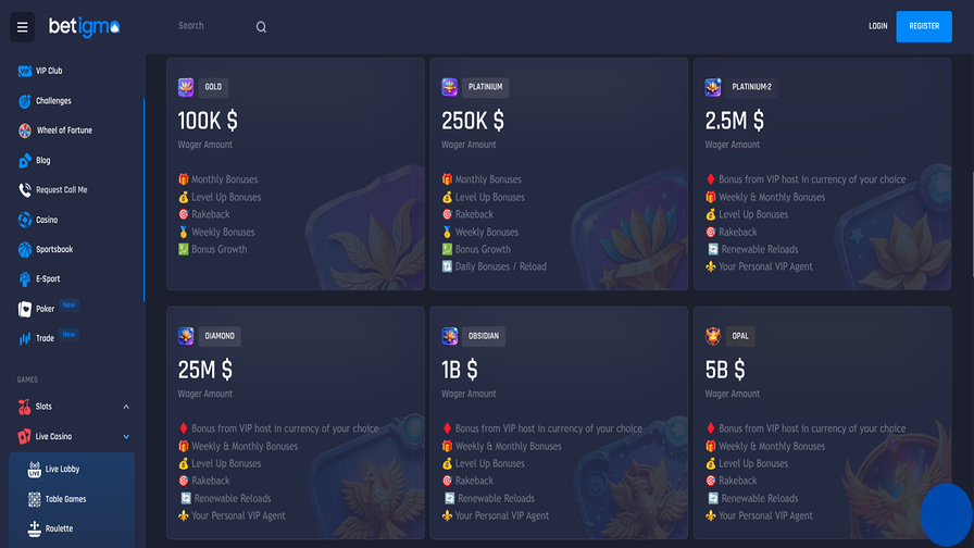 VIP screenshot of Betigma Casino for Desktop