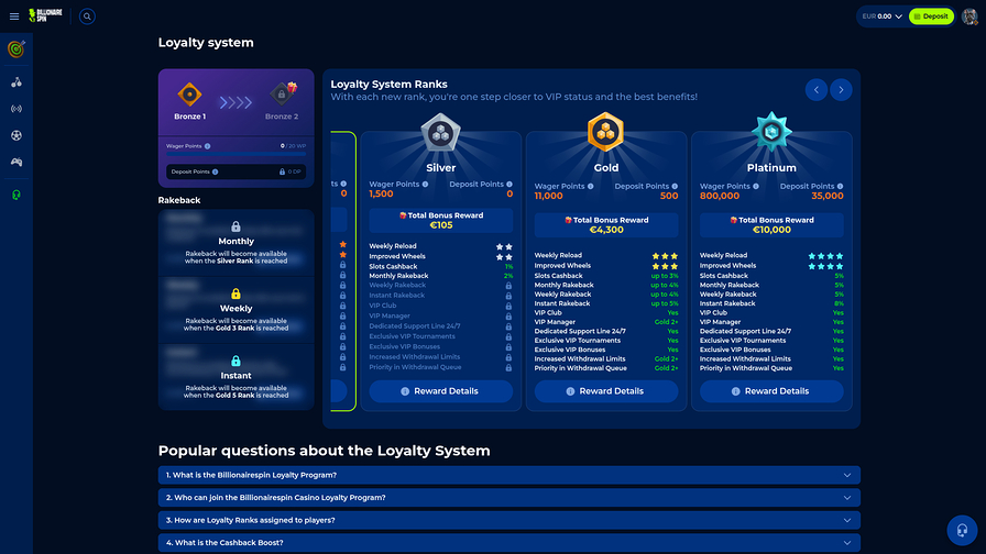 BillionaireSpin Casino Desktop VIP Program