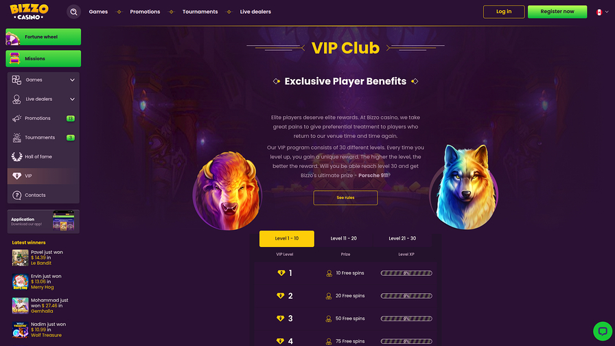 Bizzo Casino Desktop VIP Program