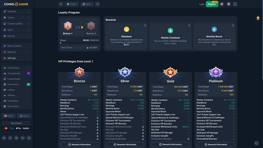 Coins Game Casino Desktop VIP Program