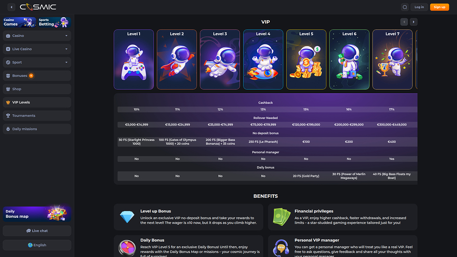CosmicSlot Casino Desktop VIP Program